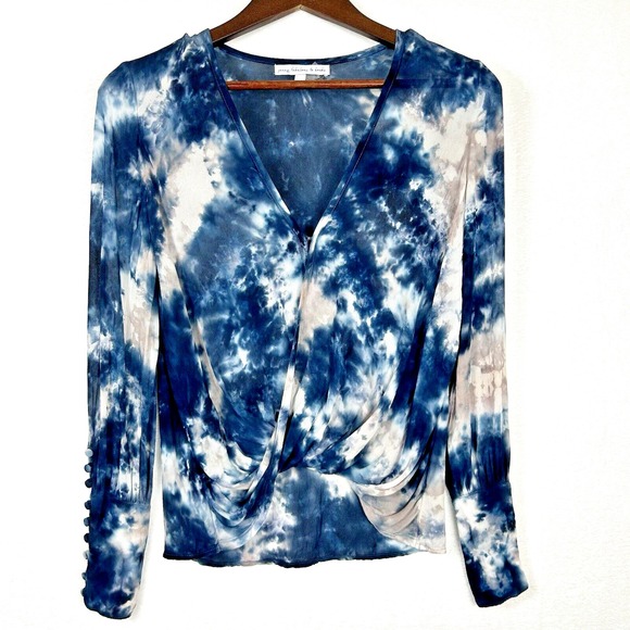 Young, Fabulous & Broke Tops - Young Fabulous & Broke Jayden Blue Faux Wrap Top XS Tie Dye Blue Water Color